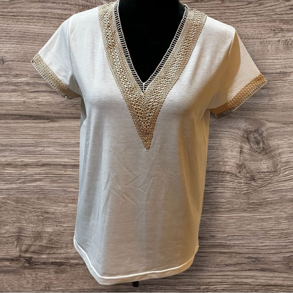 White Embellished Short Sleeve Blouse